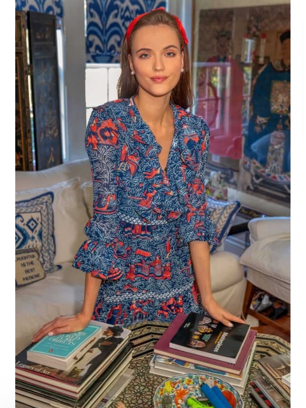 Gretchen Scott Blue & Red Floral Ruffle Dress